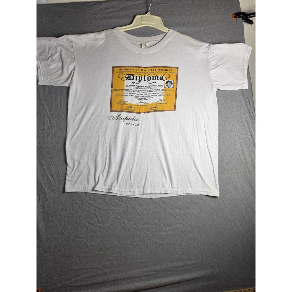 Vintage 90s Acapulco Mexico Diploma Graphic T-Shirt Mens XL White Single Stitch
